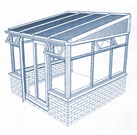 PVCu Lean-to conservatory with dwarf wall